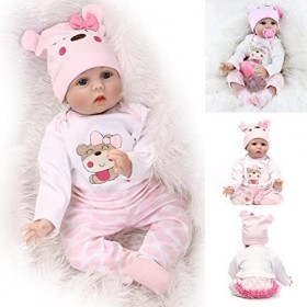 ZIYIUI Simulation Bebe Reborn Fille 22 Pouces 55 cm Poupée Reborn Souple Vinyle Silicone Réaliste Nouveau-né Reborn Toddler J
