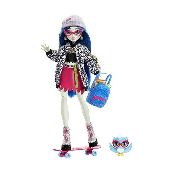 Monster High Ghoulia Yelps Poupée 25,7 cm avec cheveux bleus, animal de compagnie et accessoires