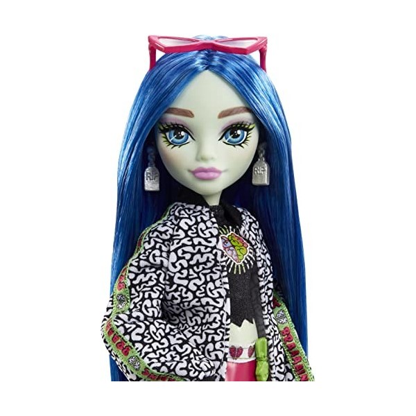 Monster High Ghoulia Yelps Poupée 25,7 cm avec cheveux bleus, animal de compagnie et accessoires