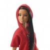 Barbie Fashionistas poupée mannequin 89 aux cheveux noirs avec robe sweatshirt rouge, jouet pour enfant, FJF49