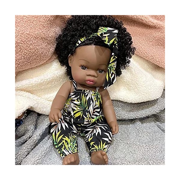 HLILY PoupéE Reborn, Réaliste Poupée Nouveau-né Bébé Fille Noire Africaine Simulation Nouveau-Né Jouet, pour Filles Garçons A