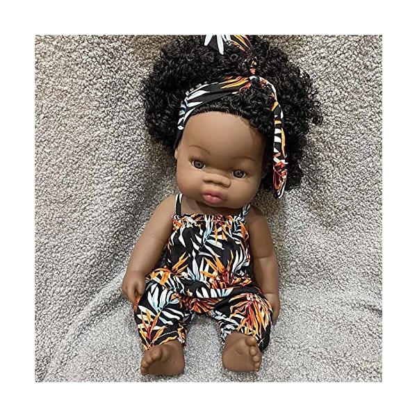 HLILY PoupéE Reborn, Réaliste Poupée Nouveau-né Bébé Fille Noire Africaine Simulation Nouveau-Né Jouet, pour Filles Garçons A
