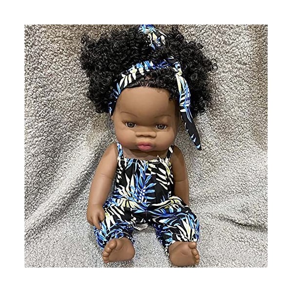 HLILY PoupéE Reborn, Nouveau-né Bébé Poupée Africain Noir Fille Bébé Réaliste Simulation Jouet, Réaliste Jolie Fille Annivers