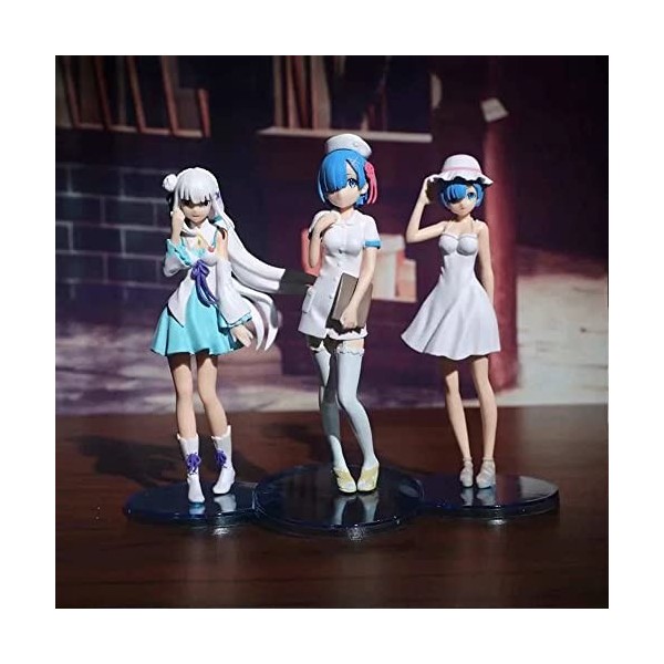 OneOneSay Chiffre danime Re:Zero -REM & Emilia 6pcs, en Sac Uniforme Belle Fille Figurine PVC Modèle de Personnage danime