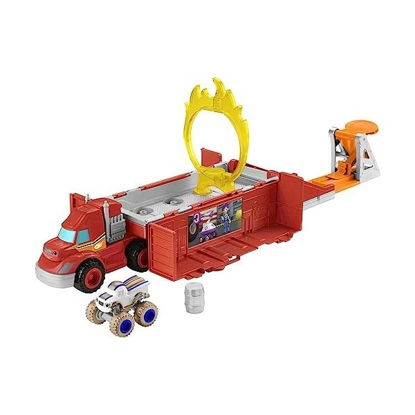 Fisher-Price Blaze et les Monster Machines Camion transformable en piste avec 1 voiture incluse, jouet pour enfant dès 3 ans,