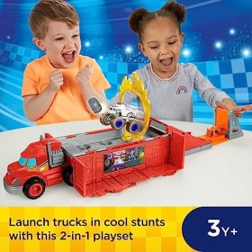 Fisher-Price Blaze et les Monster Machines Camion transformable en piste avec 1 voiture incluse, jouet pour enfant dès 3 ans,