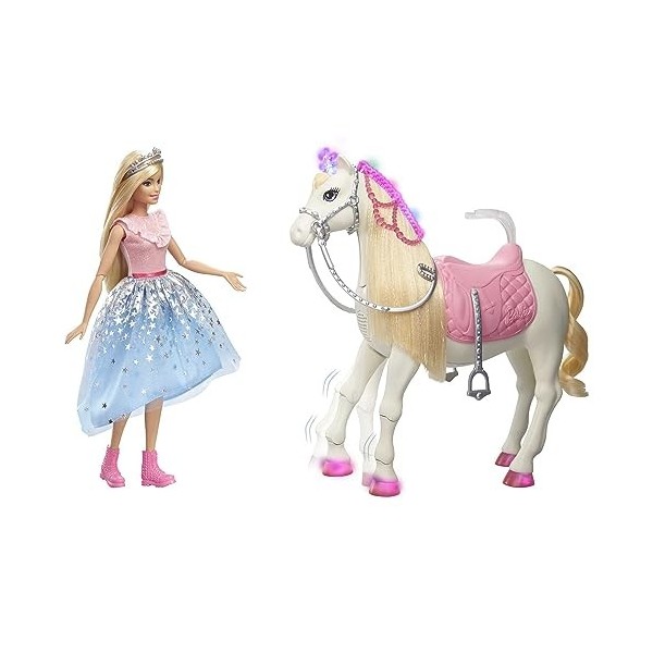Barbie Princesse Adventure poupée blonde et son cheval merveilleux, lumières, sons et mouvements réalistes, emballage fermé, 