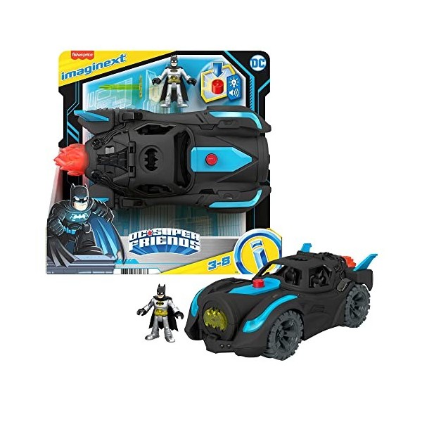 Fisher-Price Imaginext Kit de véhicule avec une figurine Batman DC Super Friends et une Batmobile entièrement équipée 30 cm 
