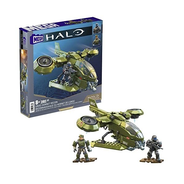 Mega Halo Coffret Mission De Reconnaissance Du Hornet De L’Unsc, Jeu De Construction De Véhicules Avec 4 Mini-Figurines Artic