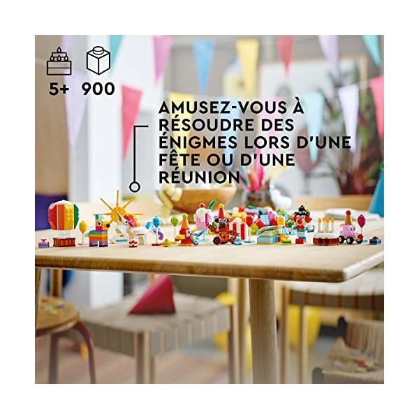 LEGO 11029 Classic Boîte de Fête Créative, Ensemble de Briques, à Jouer en Famille, Comprend 12 Mini Jouets : Ourson, Clown, 