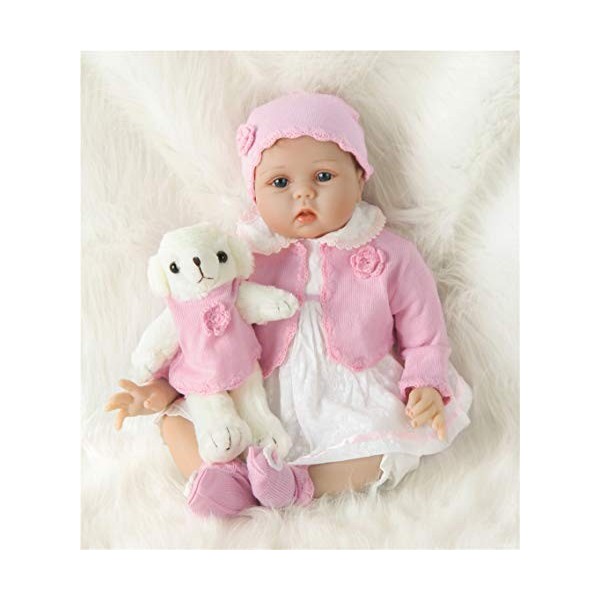 ZIYIUI Bébé Poupée Reborn Fille Silicone Bebe Reborn Poupee Nouveau-née Réaliste 55 cm Tenue Rose Jouet Cadeaux