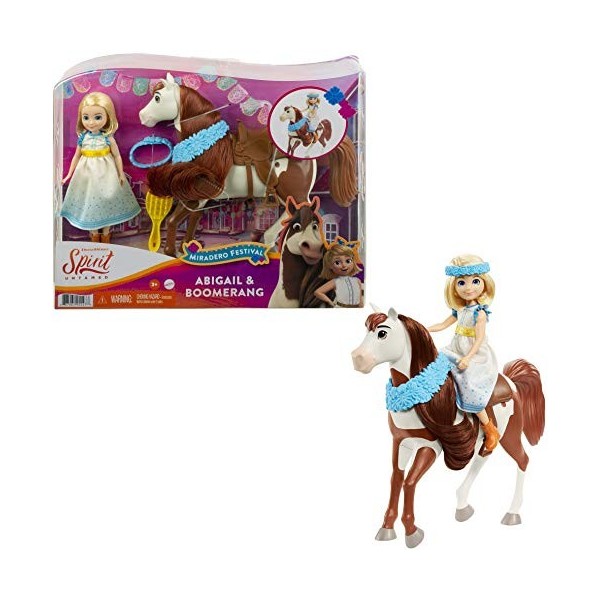 ​Spirit Lindomptable, Coffret Miradero avec poupée Abigaelle, Figurine cheval Boomerang et accessoires fidèles au film, Joue