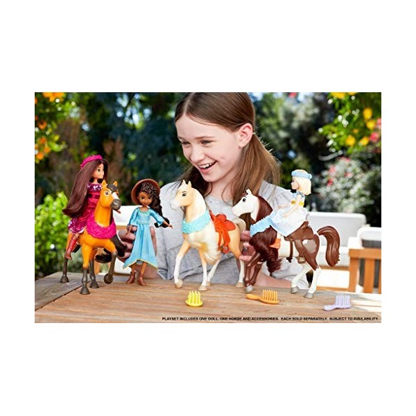 ​Spirit Lindomptable, Coffret Miradero avec poupée Abigaelle, Figurine cheval Boomerang et accessoires fidèles au film, Joue