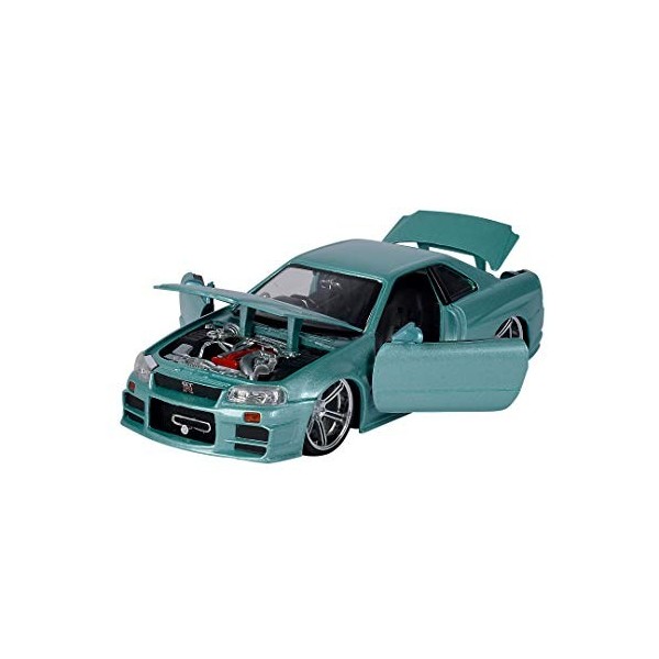 Jada Toys 253203066 Fast & Furious Brians Nissan Skyline 2002 GTR R34 Portes ouvrables, coffres et capots, Miniatures, Voi