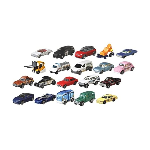 Matchbox Lot de 20 véhicules échelle 1:64, un poster inclus, jouet pour enfant de petites voitures à collectionner, modèle al