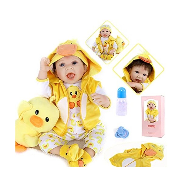 ZIYIUI Poupée Reborn Bébé 22 Pouces 55 cm Souple Silicone Complet du Corps Réaliste Reborn Baby Nouveau-Né Jouet Fait Main Ca