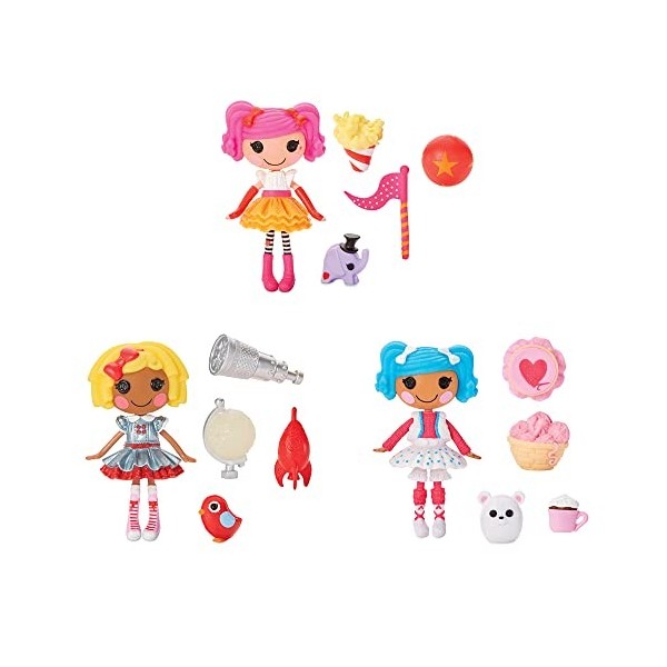 Lalaloopsy Mini Foire artisanale - PEANUT BIG TOP, MITTENS FLUFF N STUFF & DOT STARLIGHT - 3 Poupées et 3 Animaux de Compag