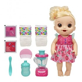 Baby Alive Hasbro E6943 Doll- Magical Mixer Blonde Baby Doll- Strawberry Shake with Blender Accessories- Drinks, Wets & Eats-