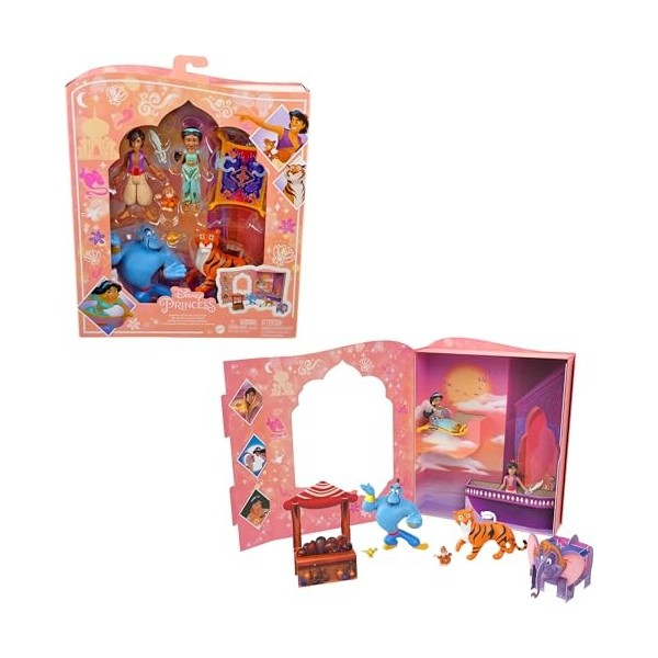 Mattel Disney Princess Toys, Jasmine Story Pack avec 6 personnages clés, petites poupées, figurines et accessoires inspirés p