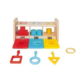 Janod - Essentiel - La Boite à Clefs - Jeu Educatif Premier Âge en Bois 2-En-1 - Apprentissage Formes et Couleurs et Motricit