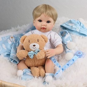 haveahug Poupée Reborn réaliste de 45,7 cm en silicone et vinyle avec accessoires bleu 