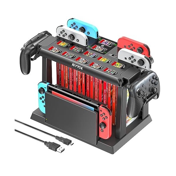 Kytok Support Tour de Rangement pour Nintendo Switch/OLED, Chargeur Manette Switch & Support Manette Switch, Multifonctionnel