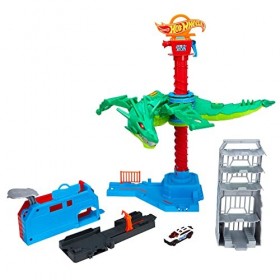 Hot Wheels City Attaque du Robot Dragon, coffret de jeu pour petites voitures à connecter avec circuit et pistes, emballage f