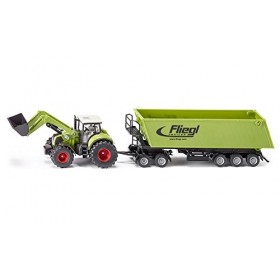 siku 1949, Tracteur Claas Axion avec chargeur frontal, Chariot et camion benne, 1:50, Métal/plastique, Vert, Pelle mobile et 