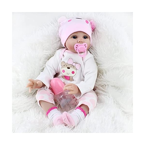 Scnbom Reborn Fille poupée Bébé Yeux Ouvert 22 Pouces 55 cm Silicone Souple Enfant Jouet Cadeau de Noel Réaliste Nouveau-né B