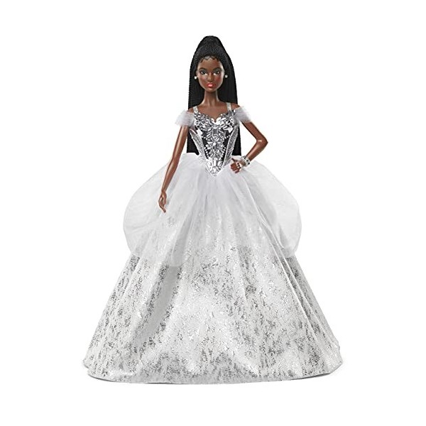 Barbie Signature poupée de collection Joyeux Noël en robe argentée, édition 2021, jouet collector, GXL22