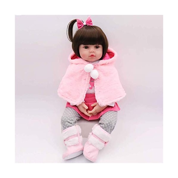 19"/47cm Reborn Baby Doll, Poupée Reborn Fille Réaliste Faite à la Main avec Cape Rose pour Noël Anniversaire pour Enfants,B