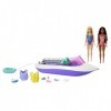 Barbie Coffret Le Pouvoir Des Sirènes Avec 2 Poupées Malibu Et Brooklyn, 1 Bateau À Fond Transparent 45,7 Cm, 4 Sièges Et Acc