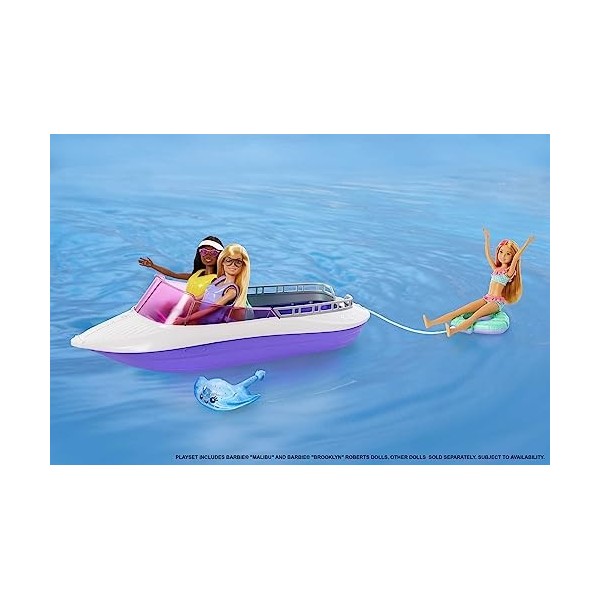 Barbie Coffret Le Pouvoir Des Sirènes Avec 2 Poupées Malibu Et Brooklyn, 1 Bateau À Fond Transparent 45,7 Cm, 4 Sièges Et Acc