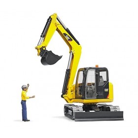 bruder 02466 - Mini-excavateur Cat avec ouvrier, Chantier, Véhicule de construction, Jouets