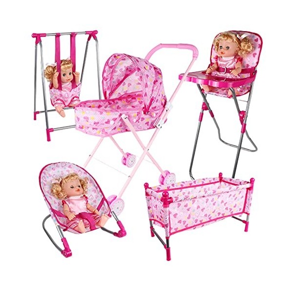 Baby Doll Stroller Set - Jeu Poupée pour Filles | Poussette Jouet pour Filles Poussette Bébé | Accessoires Poupée Bébé Pousse