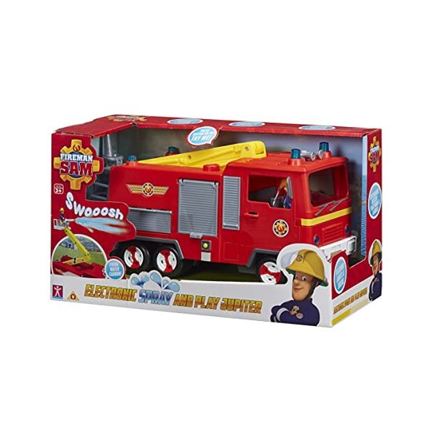 Fireman Sam Electronic Spray and Play Jupiter Fire Engine, Free-Wheeling with Lights, Sounds, Water Cannon, with Figure plays