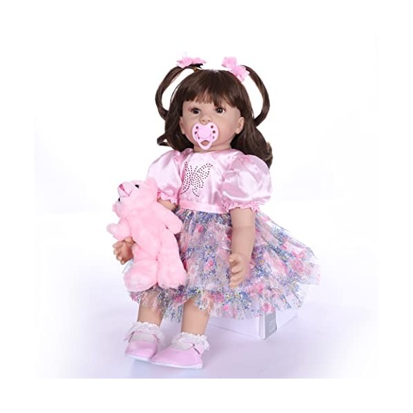 SYP Poupée Reborn 24 Pouces 60 cm Souple Vinyle Silicone Lifelike Reborn Bébé Fait à la Main pour Garçon Fille Jouets Cadeau 