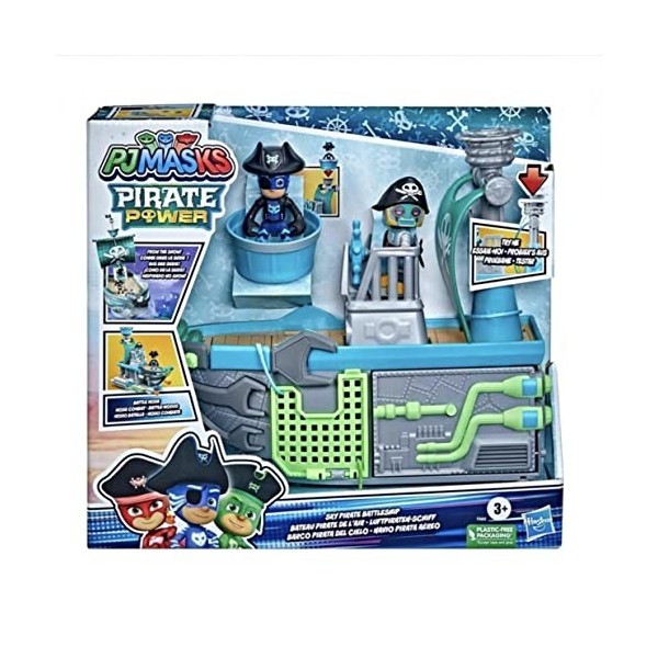 Pyjamasques Bateau pirate de lair, jouet préscolaire, coffret de véhicule avec 2 figurines articulées, pour enfants dès 3 an