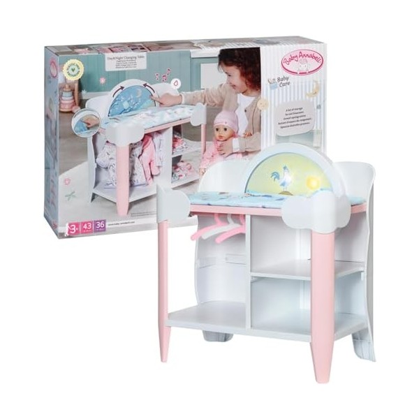 Baby Annabell Table à langer Jour & Nuit 709672 - Pour poupées Baby Annabell de 36 cm et 43 cm - Effets lumineux, matelas à l