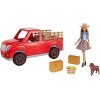 Barbie Fermière et son véhicule 4x4 rouge avec poupée avec chapeau et robe à fleurs, figurine de chien et accessoires, jouet 