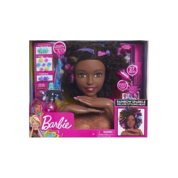 Grande Tete a coiffer Deluxe Cheveux Noire métisse pour Barbie - 27 Pieces Accessoires - Coiffure, Maquillage Poupee - Jouet 