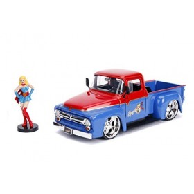 Jada Toys 253255008 DC Comics Bombshells Supergirl 1956 Ford F100 Voiture jouet de Die-cast portes, coffre et capot ouvrable 