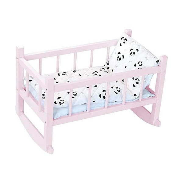 Petitcollin Rose Lit Bercelonnette-Jouet en Bois Laqué-Confort et Elégance pour Poupée-Jusquà 40 Cm pour Les Enfants Panda-À