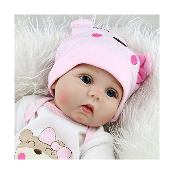 OYESY 55CM Reborn Poupée Bébé Reborn Bebe Fille Silicone realiste Reborn Baby Dolls Vrai Poupon Pas Cher Garcon Yeux Ouvert E