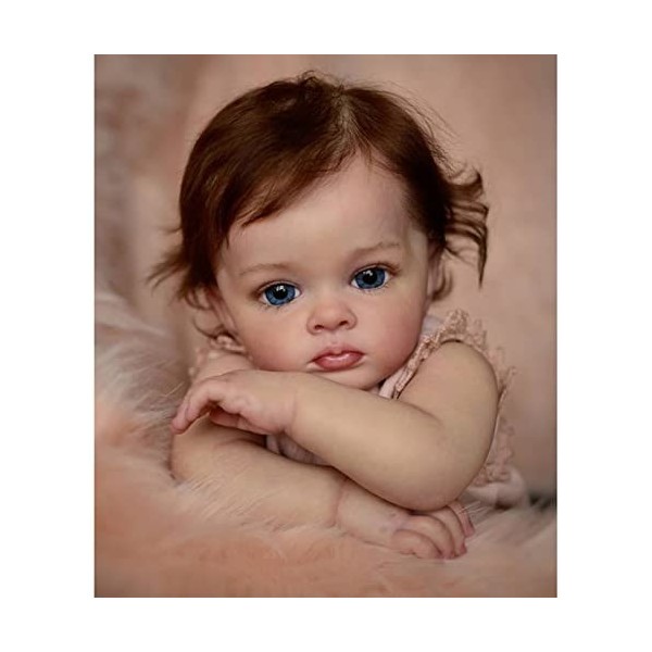 YIHANGG 60cm Réaliste Poupée Fille Yeux Bleus 24 Pouces Silicone Bébé Reborn Nouveau Née Peau 3D Ressemble à De Vraies Poupée