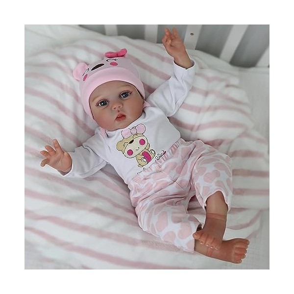 ZIYIUI Poupée Reborn bébé Réaliste Fille 55cm Poupon Reborn Baby Dolls Doux Vinyle Silicone Enfants Cadeaux Jouets