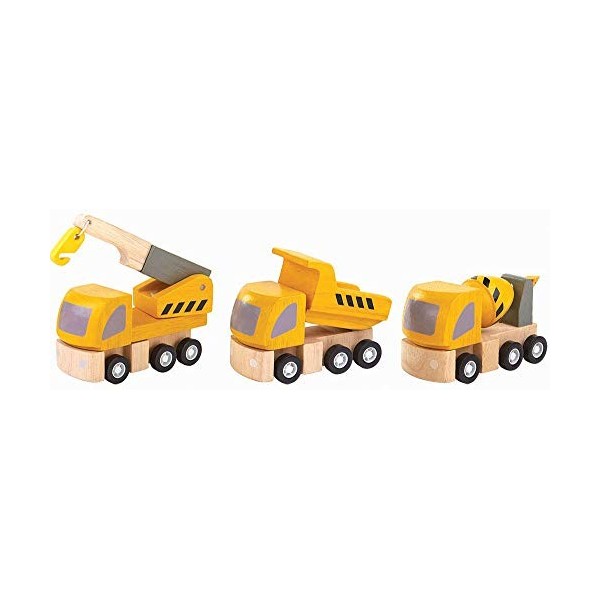 PlanToys - PT6047 - Véhicules en bois - Camions de chantier Plan City, lot de 3