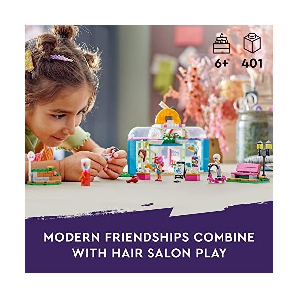 LEGO Friends Hair Salon - 41743 - Jouet de construction - Ensemble de coiffure avec mini poupées Paisley et Olly - Jouet spa 