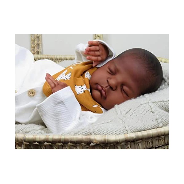 Anano Poupées Reborn Baby Girl noires de 50,8 cm en silicone - Poupée reborn réaliste - Poupées de bébé avec bavoir - Cadeau 