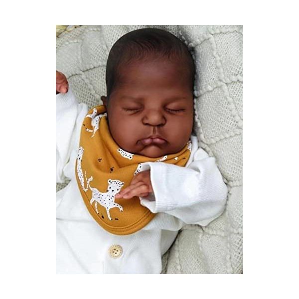 Anano Poupées Reborn Baby Girl noires de 50,8 cm en silicone - Poupée reborn réaliste - Poupées de bébé avec bavoir - Cadeau 